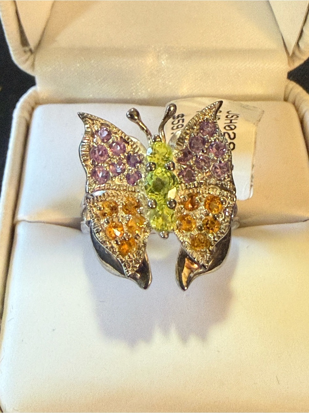 Sterling Silver Butterfly size 6 ring - 2.96ctw peridot, amethyst, and citrine